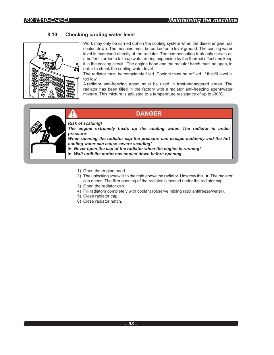 Rx 1510-c/-i/-ci, Danger, Maintaining the machine | Multiquip RX 1510-C/-I/-CI User Manual | Page 93 / 101