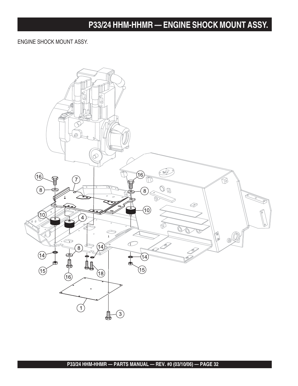 P33/24 hhm-hhmr — engine shock mount assy | Multiquip P33/24 HHM/HHMR/HHMR-BD User Manual | Page 32 / 96