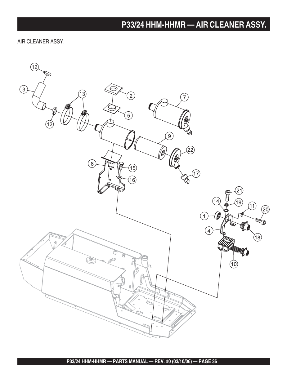 P33/24 hhm-hhmr — air cleaner assy | Multiquip P33/24 HHM/HHMR/HHMR-BD User Manual | Page 36 / 96