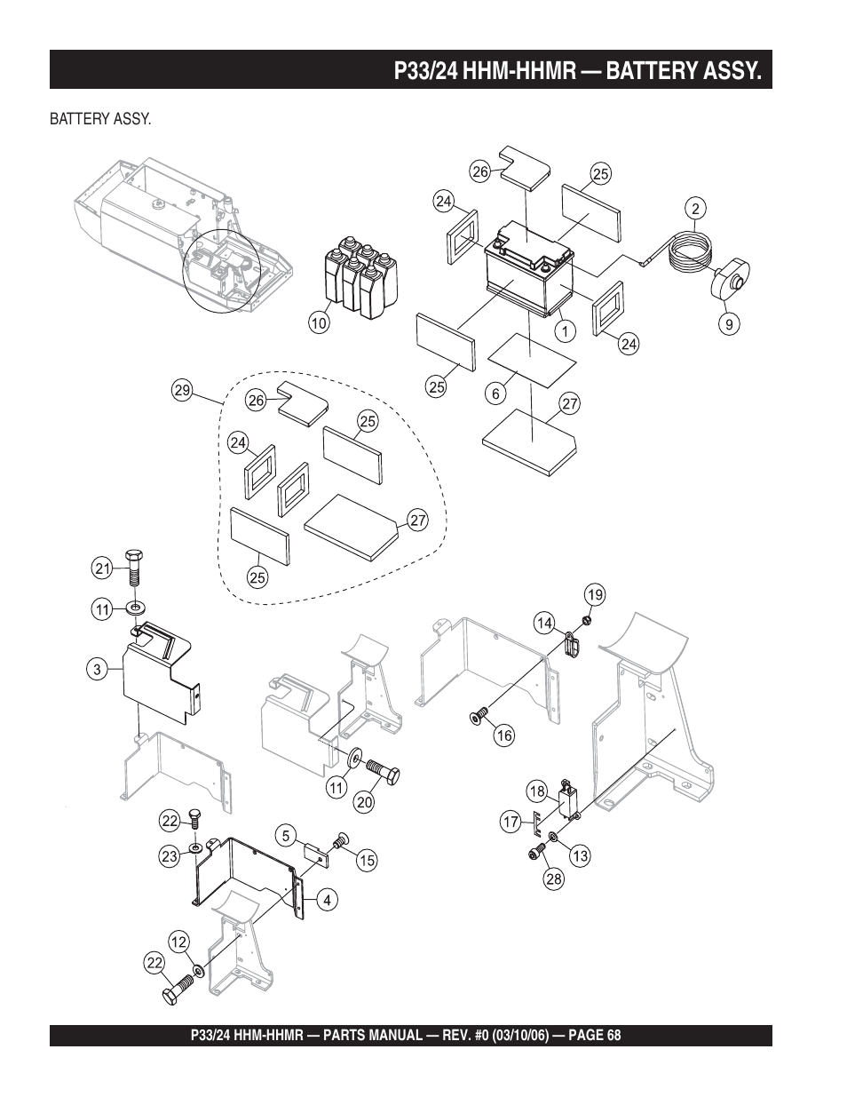 P33/24 hhm-hhmr — battery assy | Multiquip P33/24 HHM/HHMR/HHMR-BD User Manual | Page 68 / 96