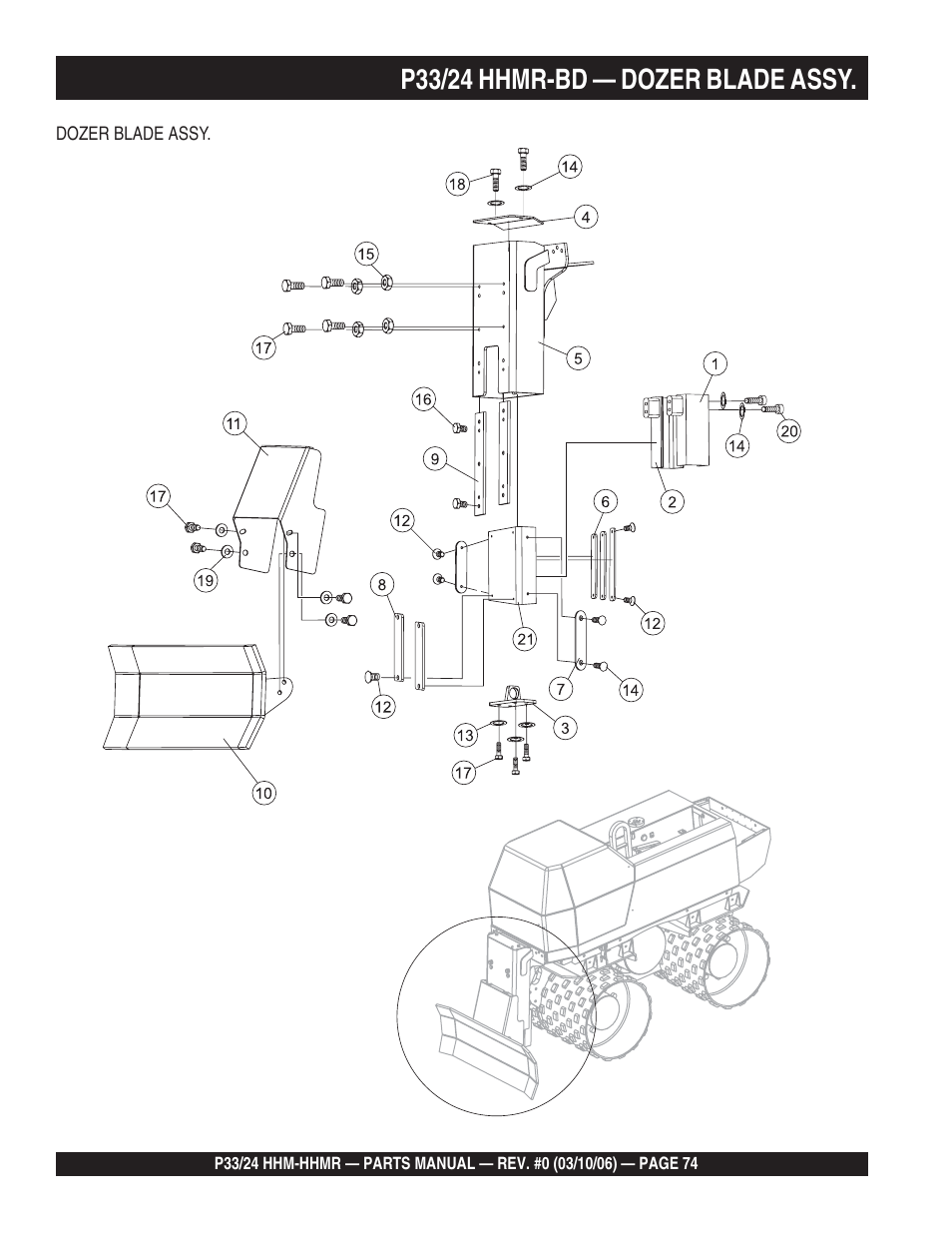 P33/24 hhmr-bd — dozer blade assy | Multiquip P33/24 HHM/HHMR/HHMR-BD User Manual | Page 74 / 96