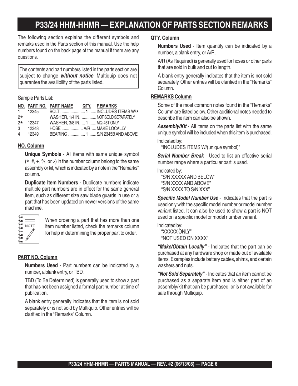 Multiquip P33/24 HHM/HHMR User Manual | Page 6 / 88