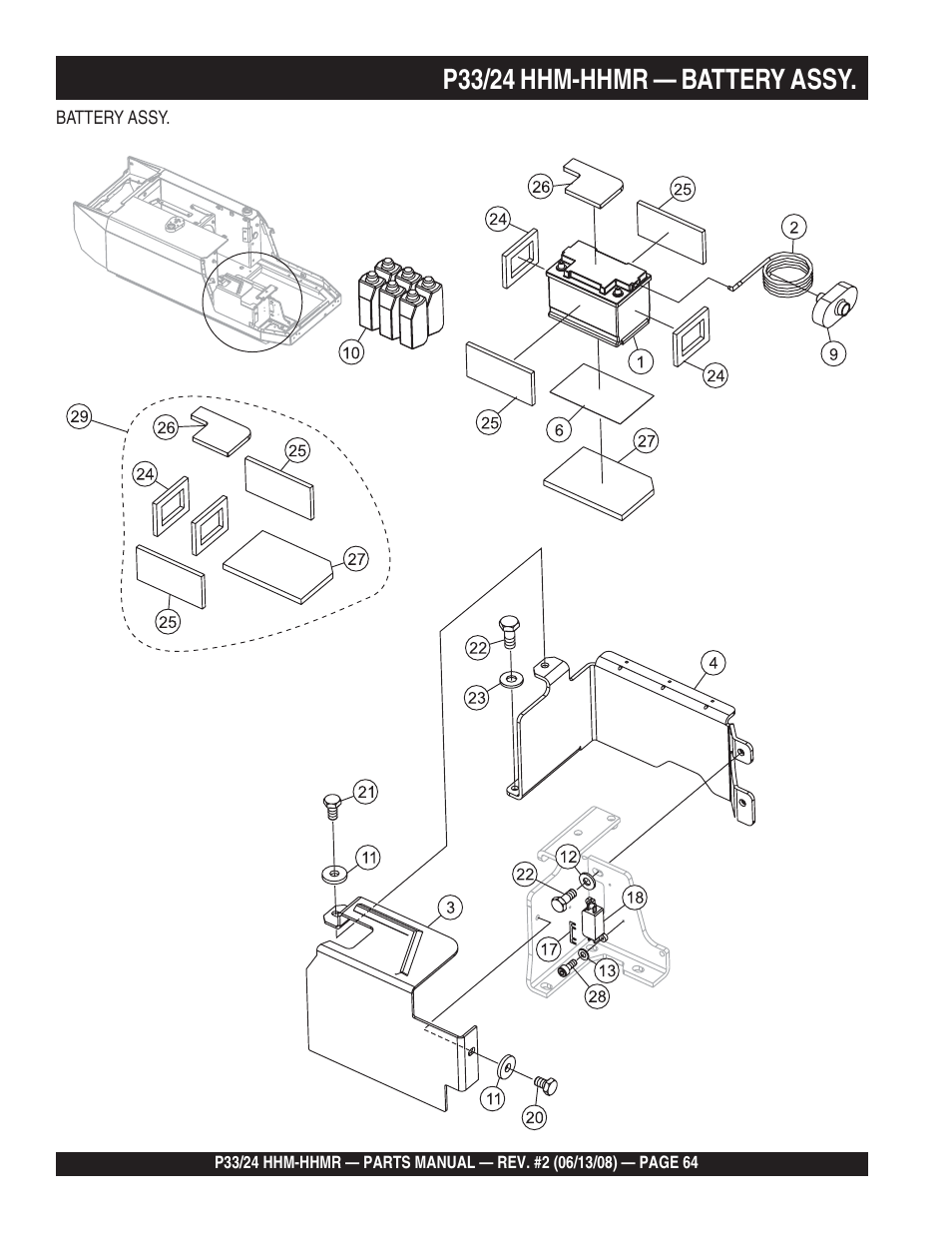 P33/24 hhm-hhmr — battery assy | Multiquip P33/24 HHM/HHMR User Manual | Page 64 / 88