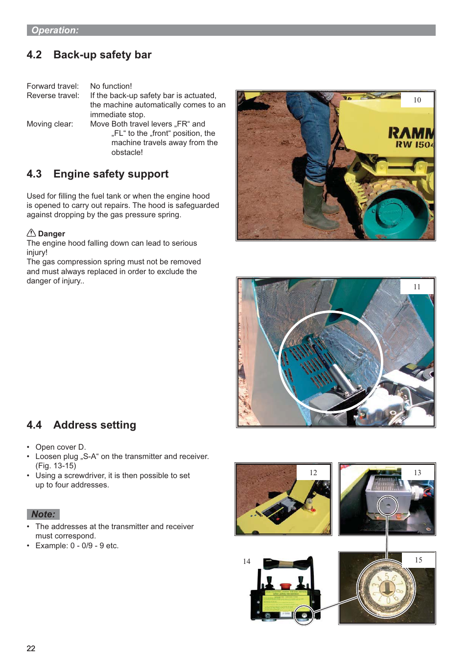 2 back-up safety bar, 3 engine safety support, 4 address setting | Multiquip P33/24 HHMR User Manual | Page 22 / 39