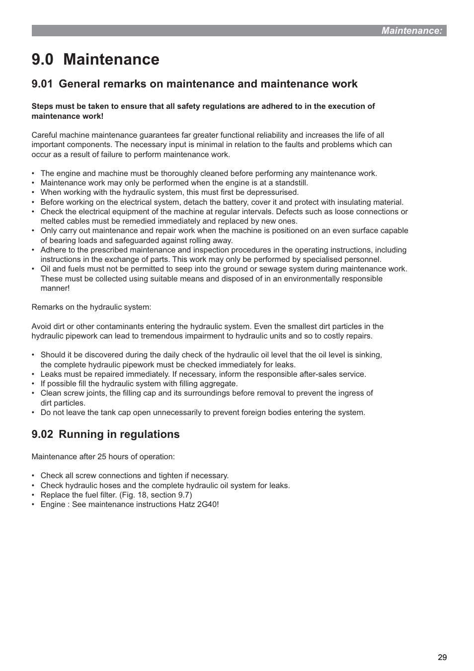 0 maintenance, 02 running in regulations | Multiquip P33/24 HHMR User Manual | Page 29 / 39