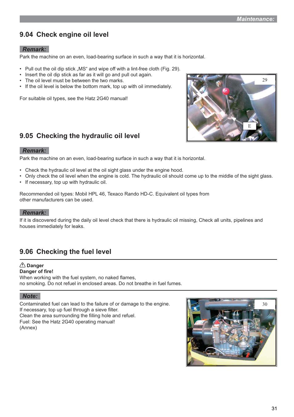 04 check engine oil level, 05 checking the hydraulic oil level, 06 checking the fuel level | Multiquip P33/24 HHMR User Manual | Page 31 / 39