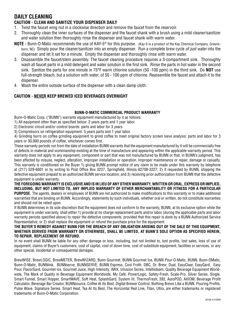 Daily cleaning | Bunn TDO-N-4.0 User Manual | Page 2 / 2