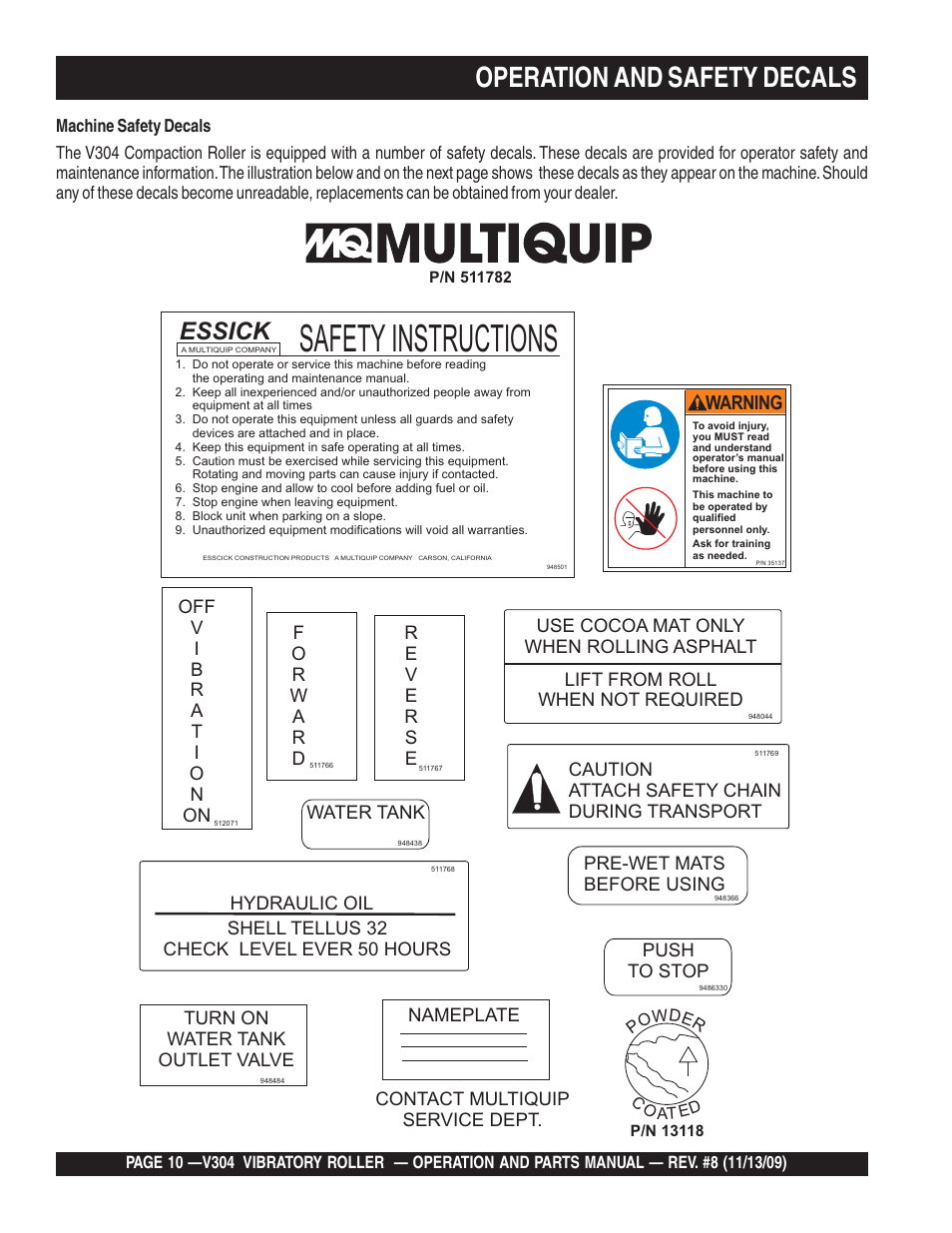 Safety instructions, Operation and safety decals, Essick | Warning | Multiquip V304 User Manual | Page 10 / 64