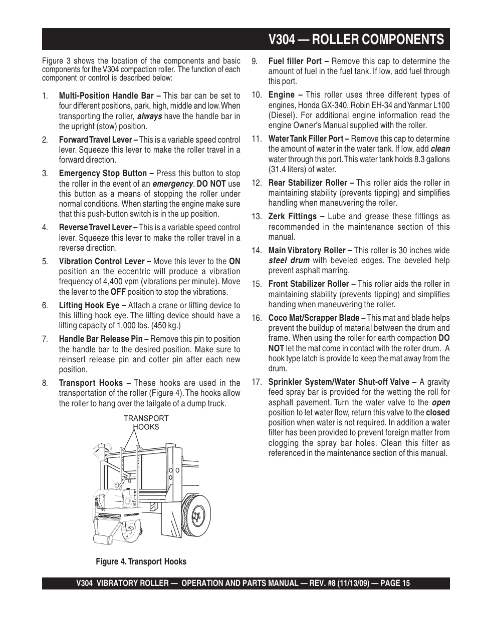 V304 — roller components | Multiquip V304 User Manual | Page 15 / 64