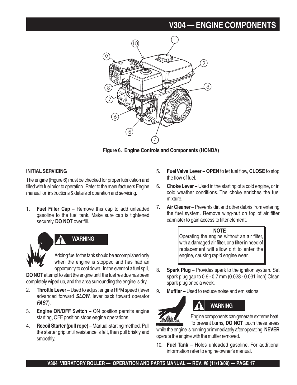 V304 — engine components | Multiquip V304 User Manual | Page 17 / 64
