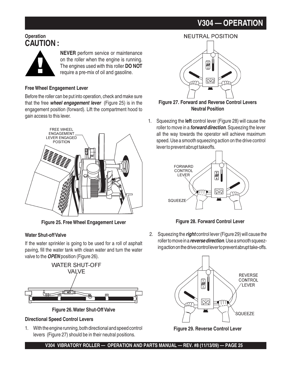 V304 — operation, Caution | Multiquip V304 User Manual | Page 25 / 64