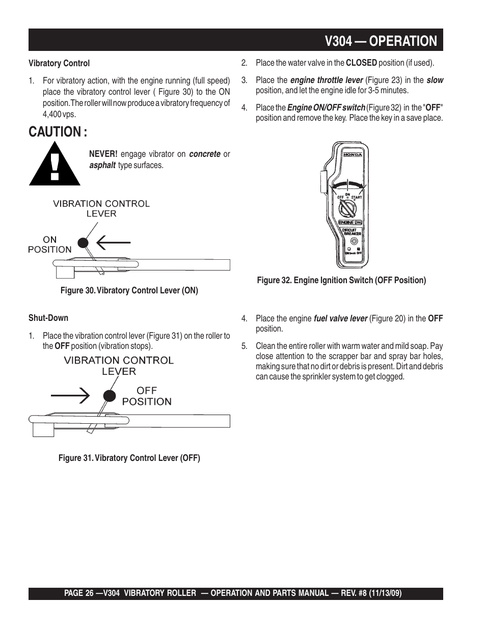 V304 — operation, Caution | Multiquip V304 User Manual | Page 26 / 64