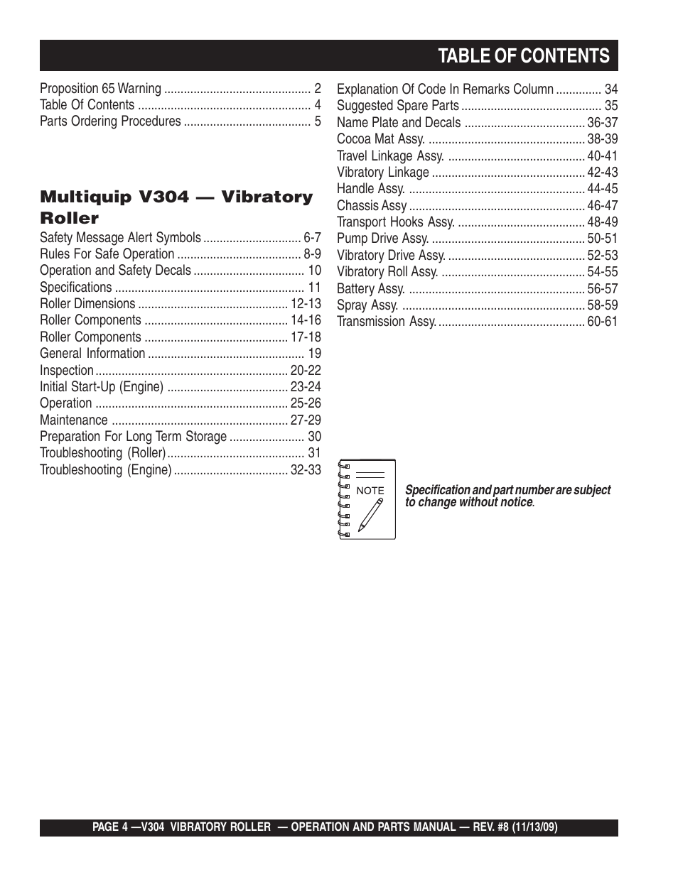 Multiquip V304 User Manual | Page 4 / 64