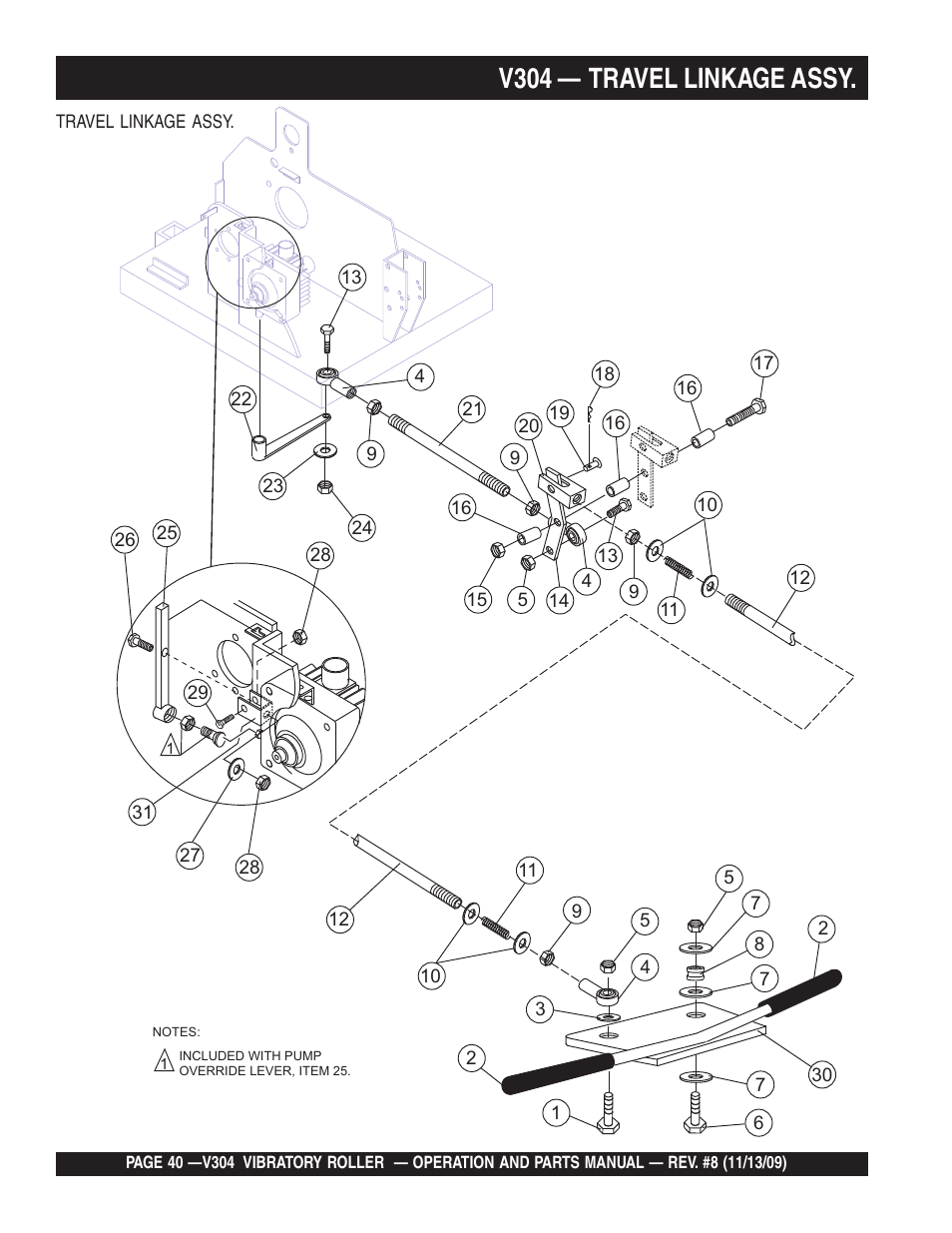 V304 — travel linkage assy | Multiquip V304 User Manual | Page 40 / 64
