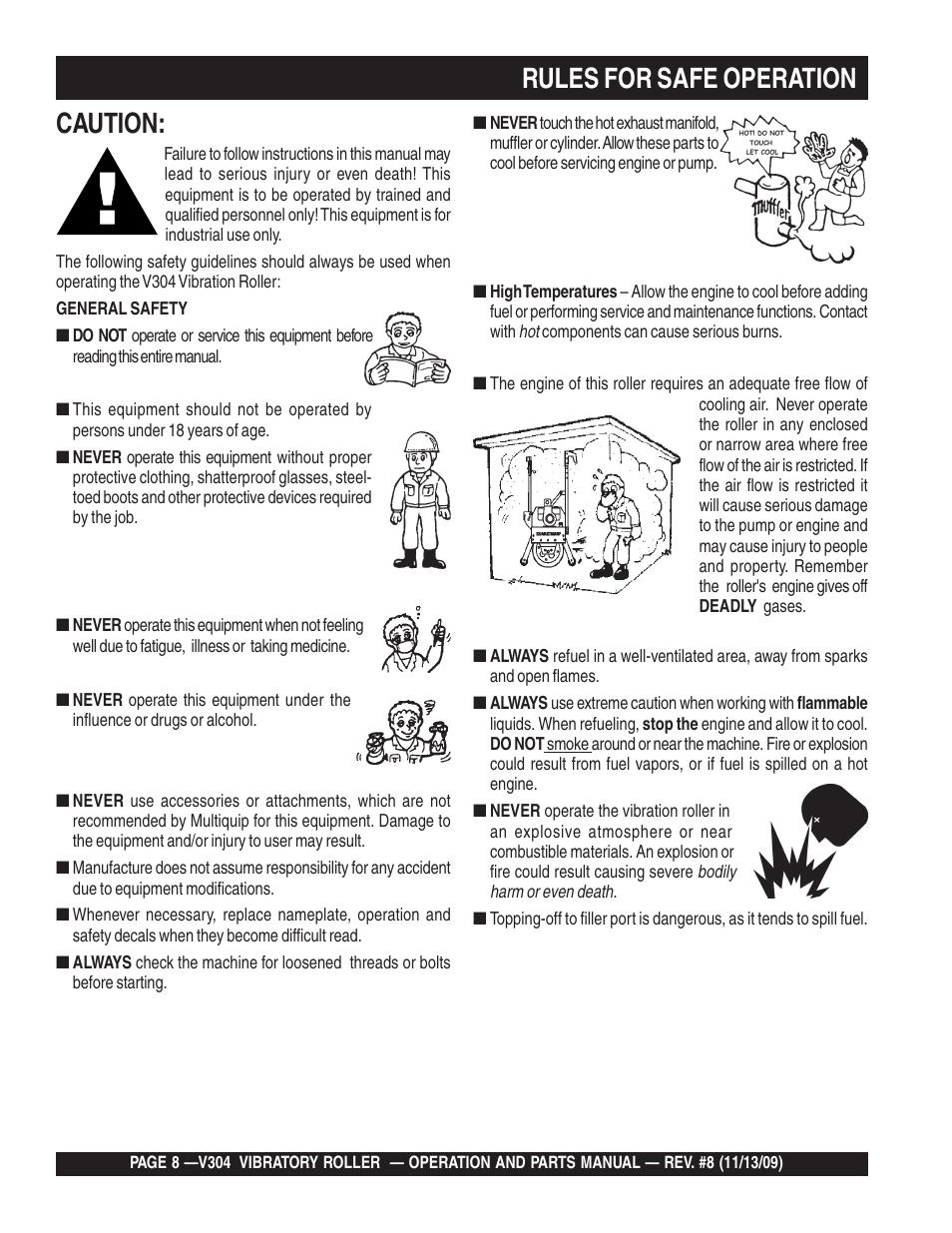 Rules for safe operation, Caution | Multiquip V304 User Manual | Page 8 / 64