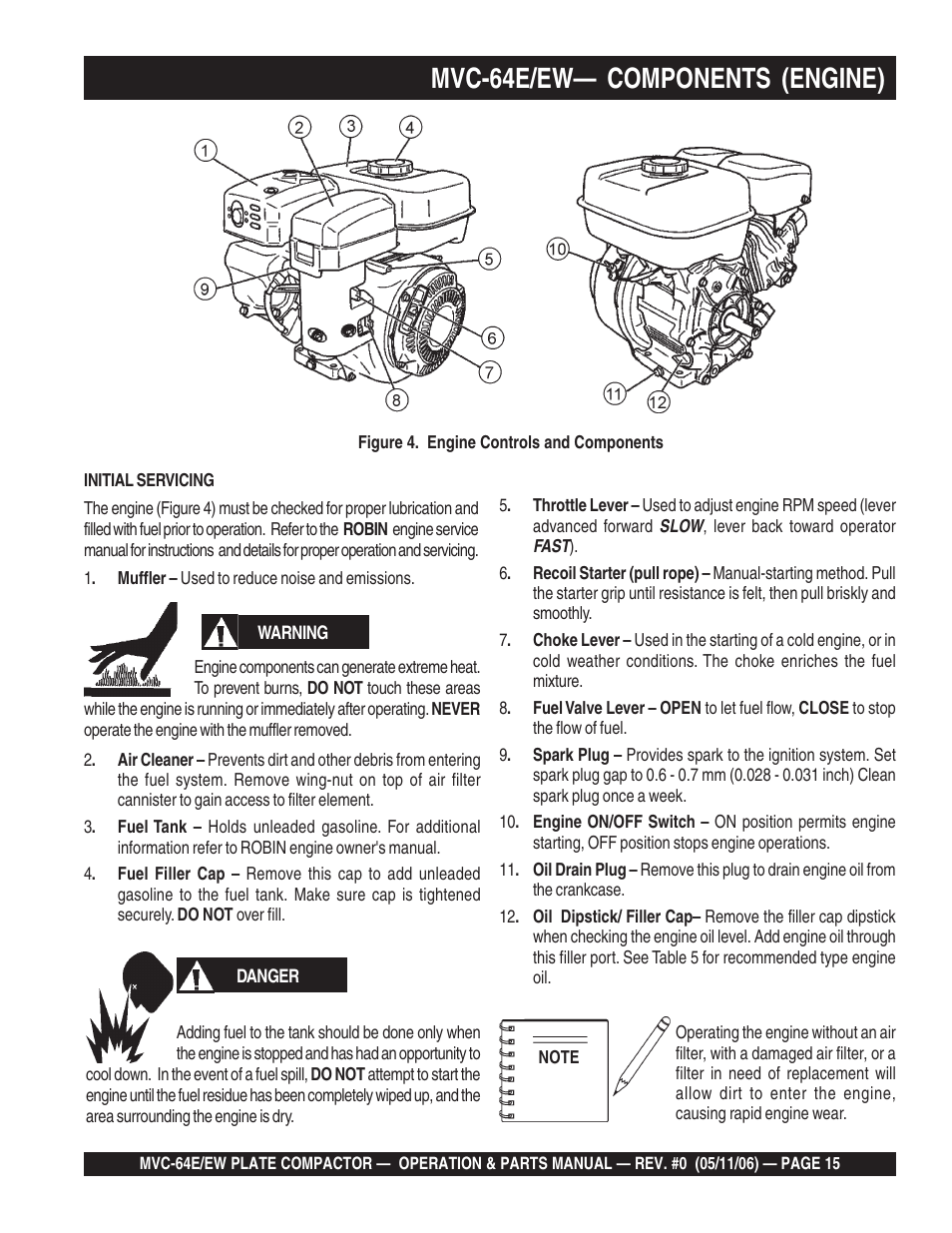 Mvc-64e/ew— components (engine) | Multiquip MVC64E/EW User Manual | Page 15 / 62