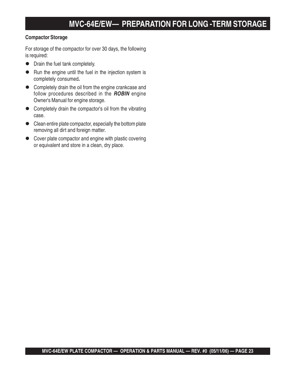 Mvc-64e/ew— preparation for long -term storage | Multiquip MVC64E/EW User Manual | Page 23 / 62