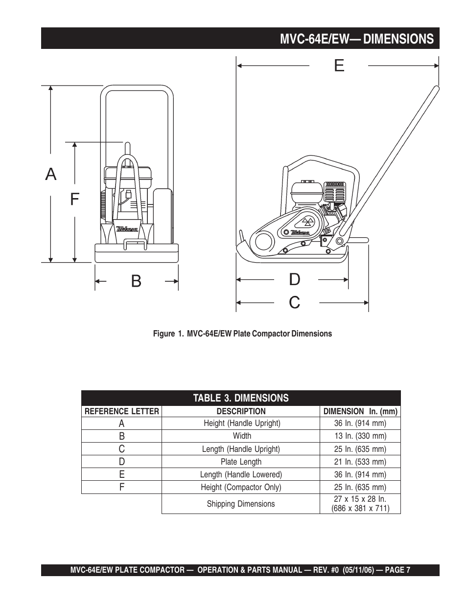 Mvc-64e/ew— dimensions | Multiquip MVC64E/EW User Manual | Page 7 / 62