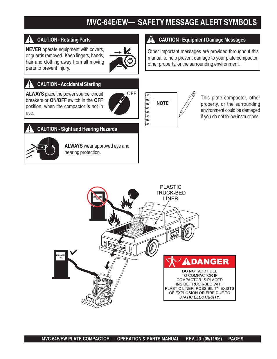 Mvc-64e/ew— safety message alert symbols | Multiquip MVC64E/EW User Manual | Page 9 / 62