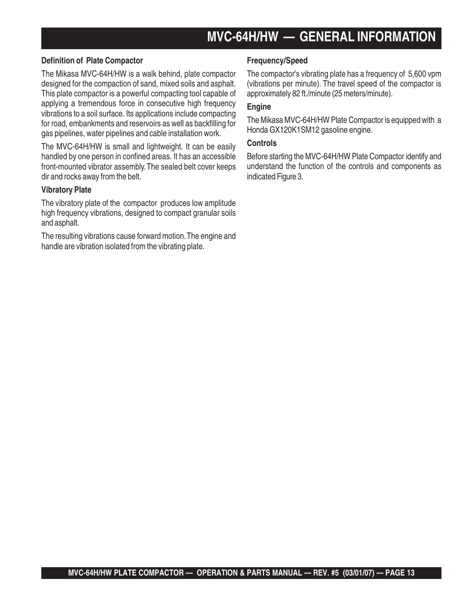 Mvc-64h/hw — general information | Multiquip MVC64H/HW User Manual | Page 13 / 72