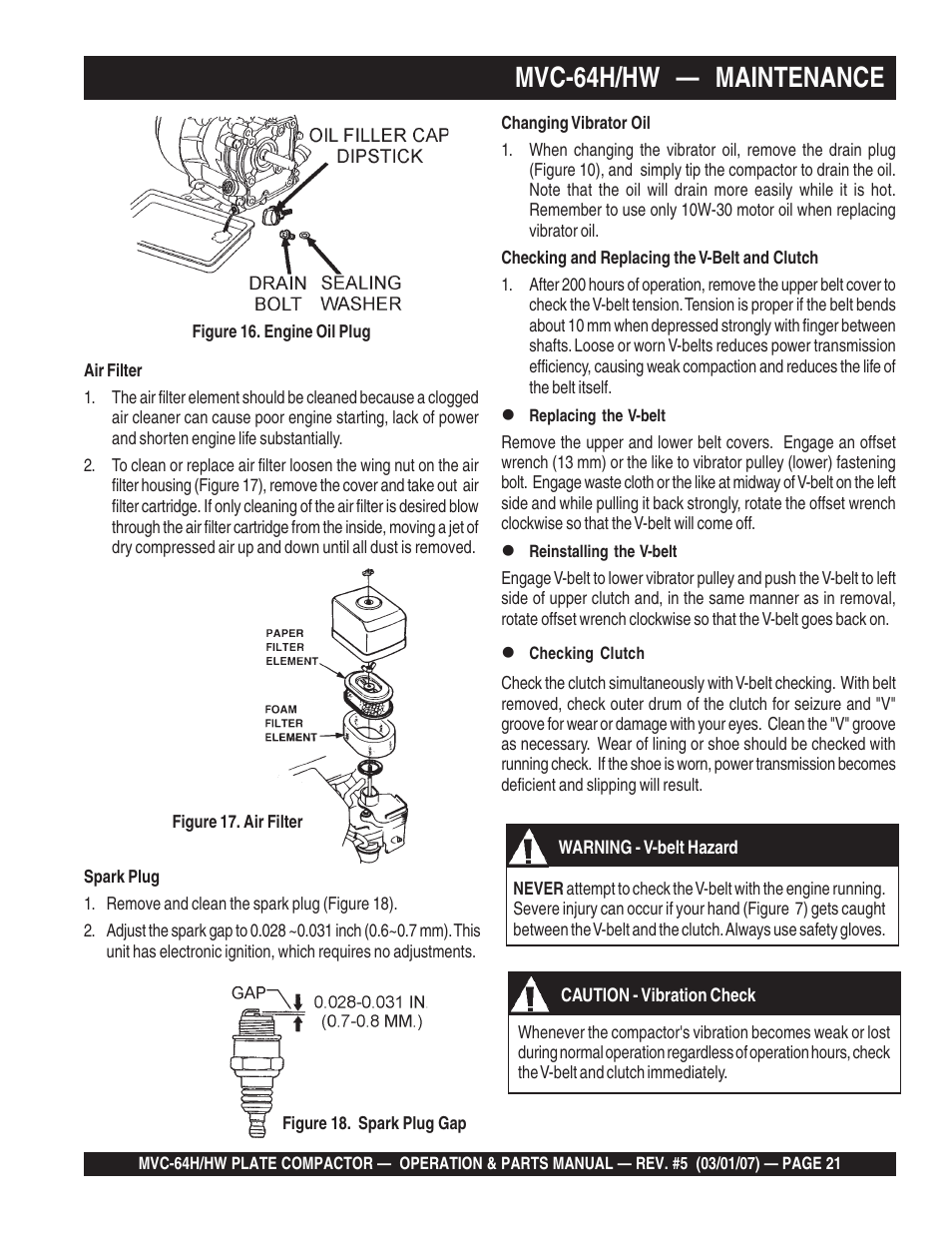 Mvc-64h/hw — maintenance | Multiquip MVC64H/HW User Manual | Page 21 / 72