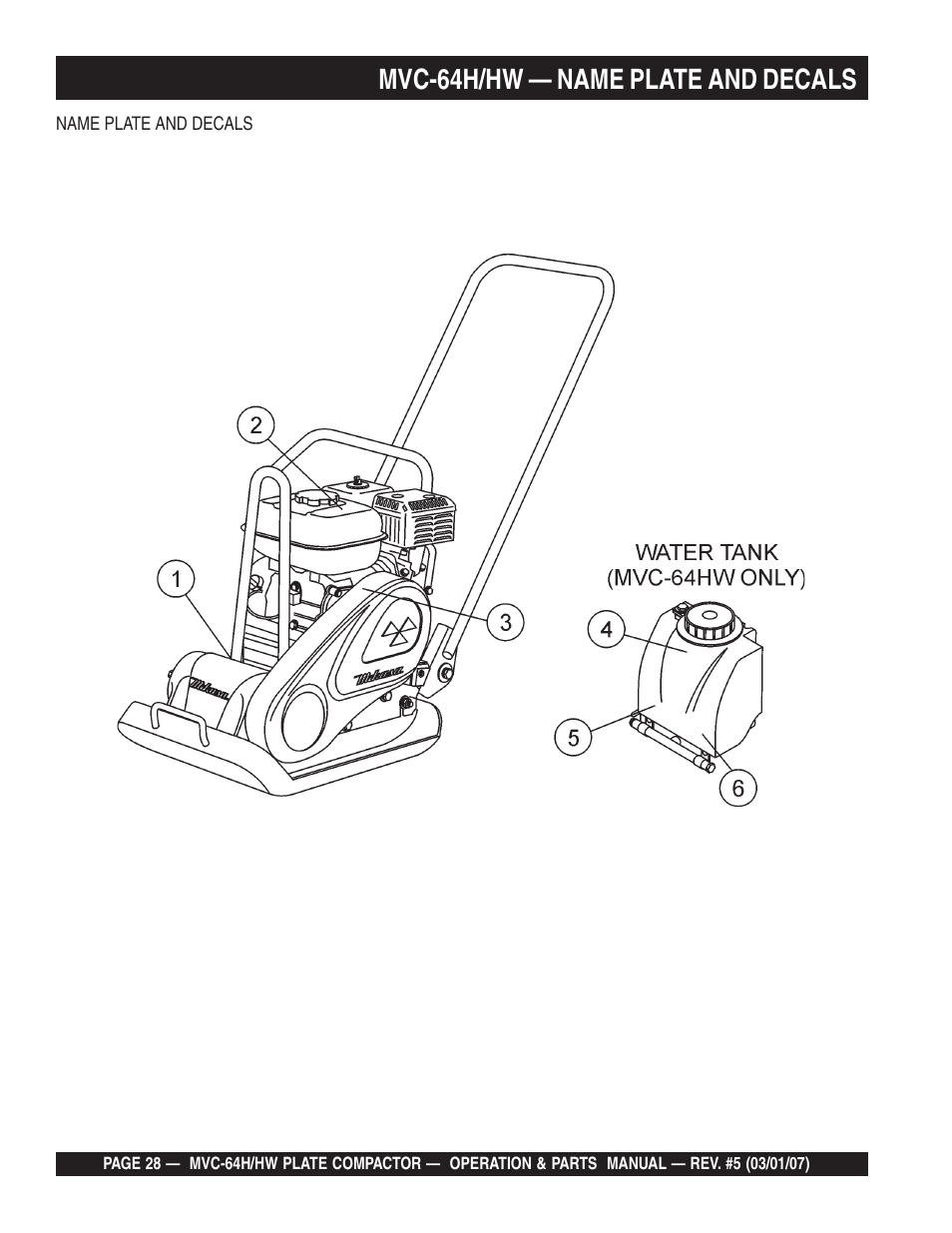 Mvc-64h/hw — name plate and decals | Multiquip MVC64H/HW User Manual | Page 28 / 72