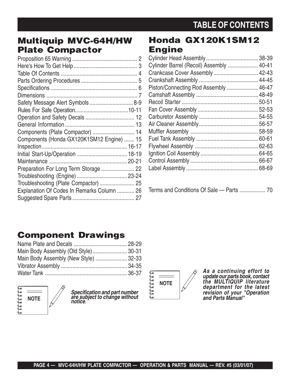 Multiquip MVC64H/HW User Manual | Page 4 / 72