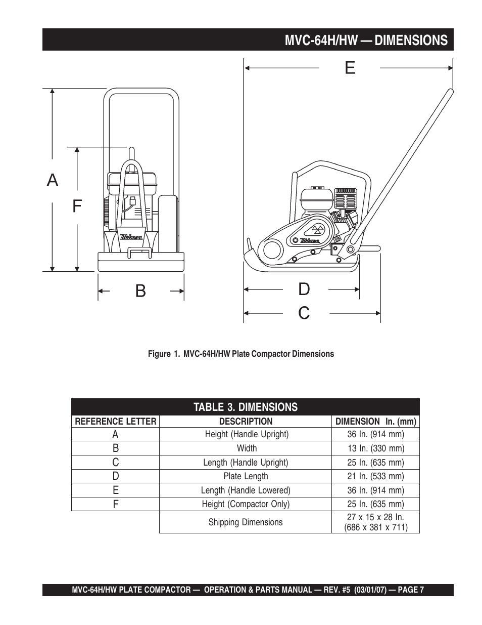 Mvc-64h/hw — dimensions | Multiquip MVC64H/HW User Manual | Page 7 / 72