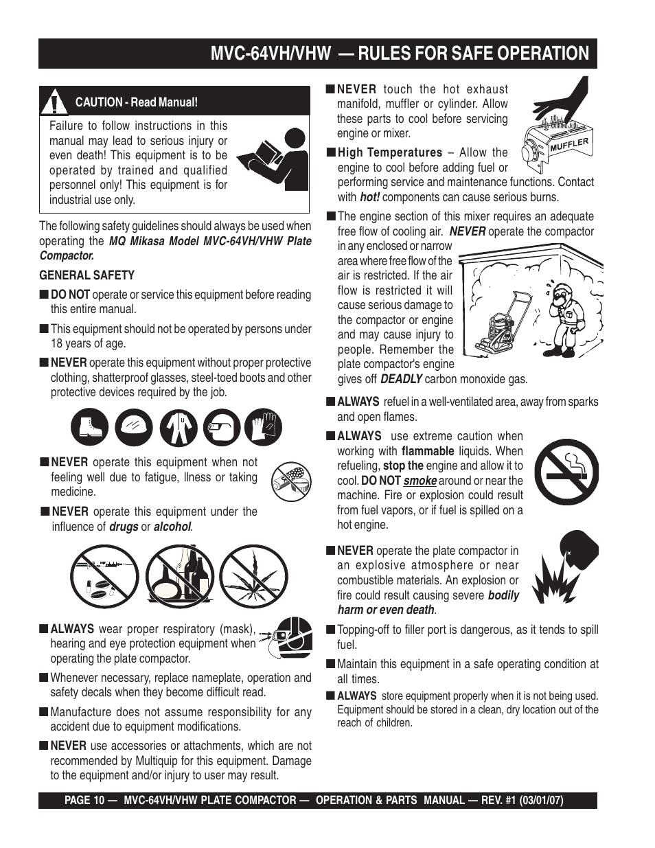 Mvc-64vh/vhw — rules for safe operation | Multiquip MVC64VH/VHW User Manual | Page 10 / 70