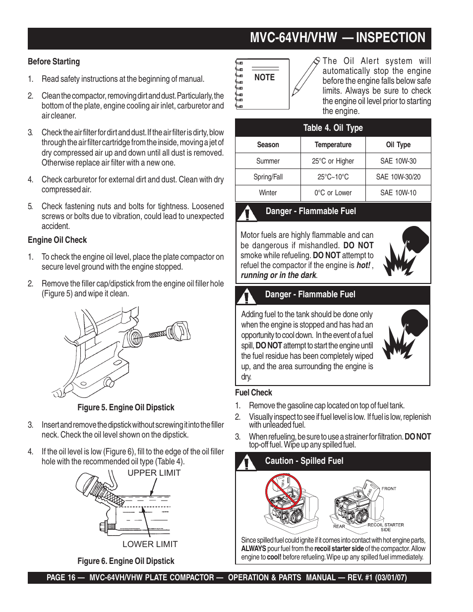 Mvc-64vh/vhw — inspection | Multiquip MVC64VH/VHW User Manual | Page 16 / 70