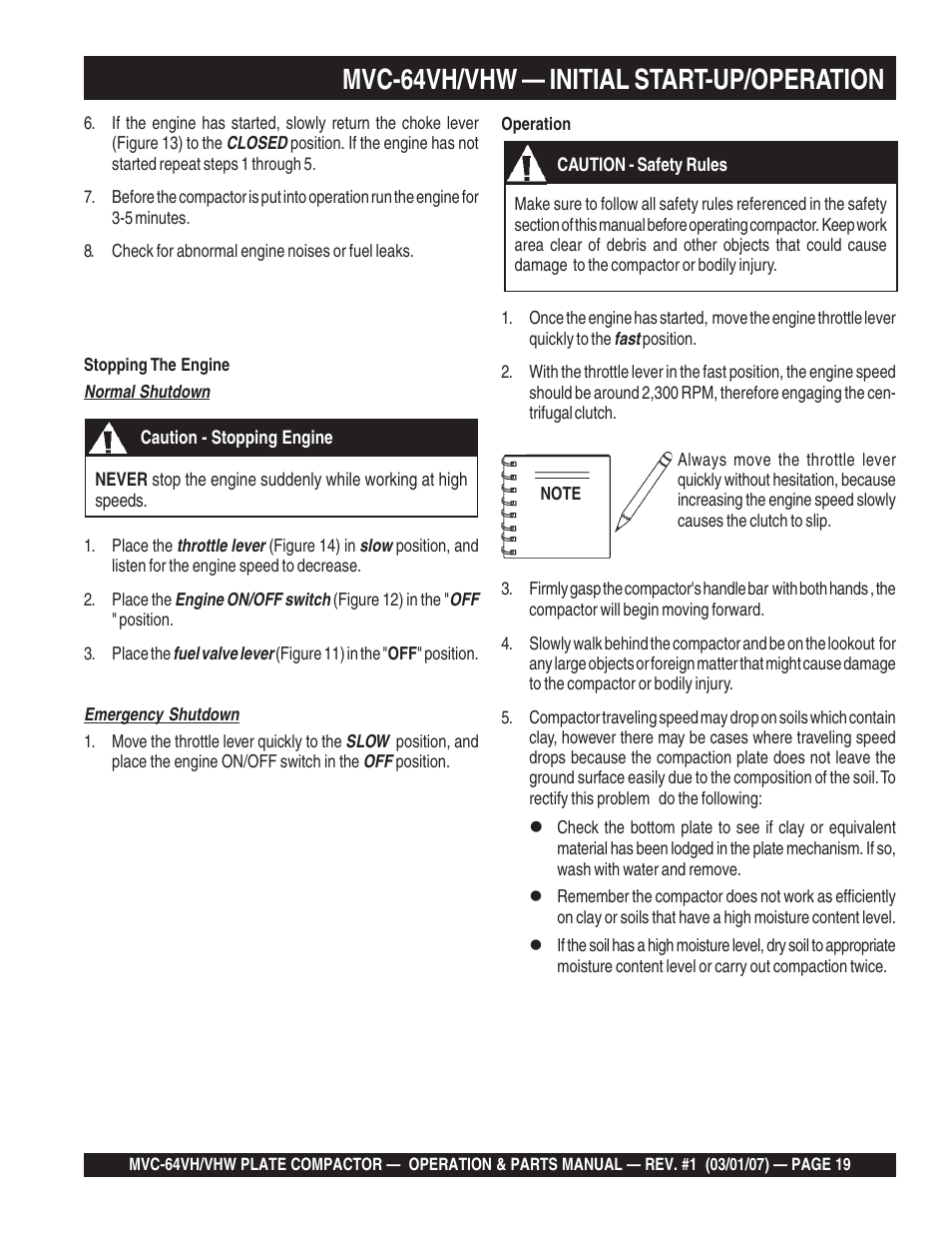 Mvc-64vh/vhw — initial start-up/operation | Multiquip MVC64VH/VHW User Manual | Page 19 / 70