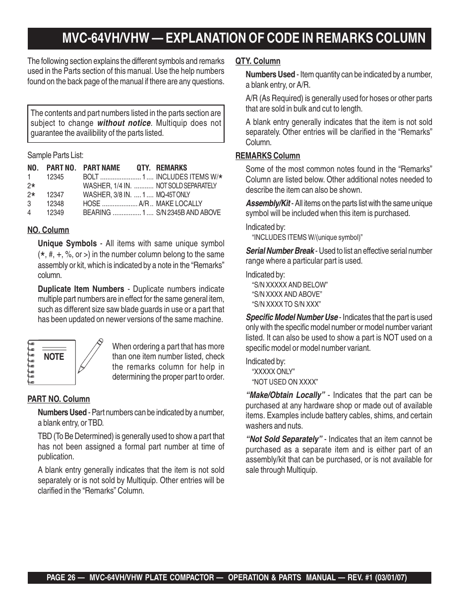 Multiquip MVC64VH/VHW User Manual | Page 26 / 70