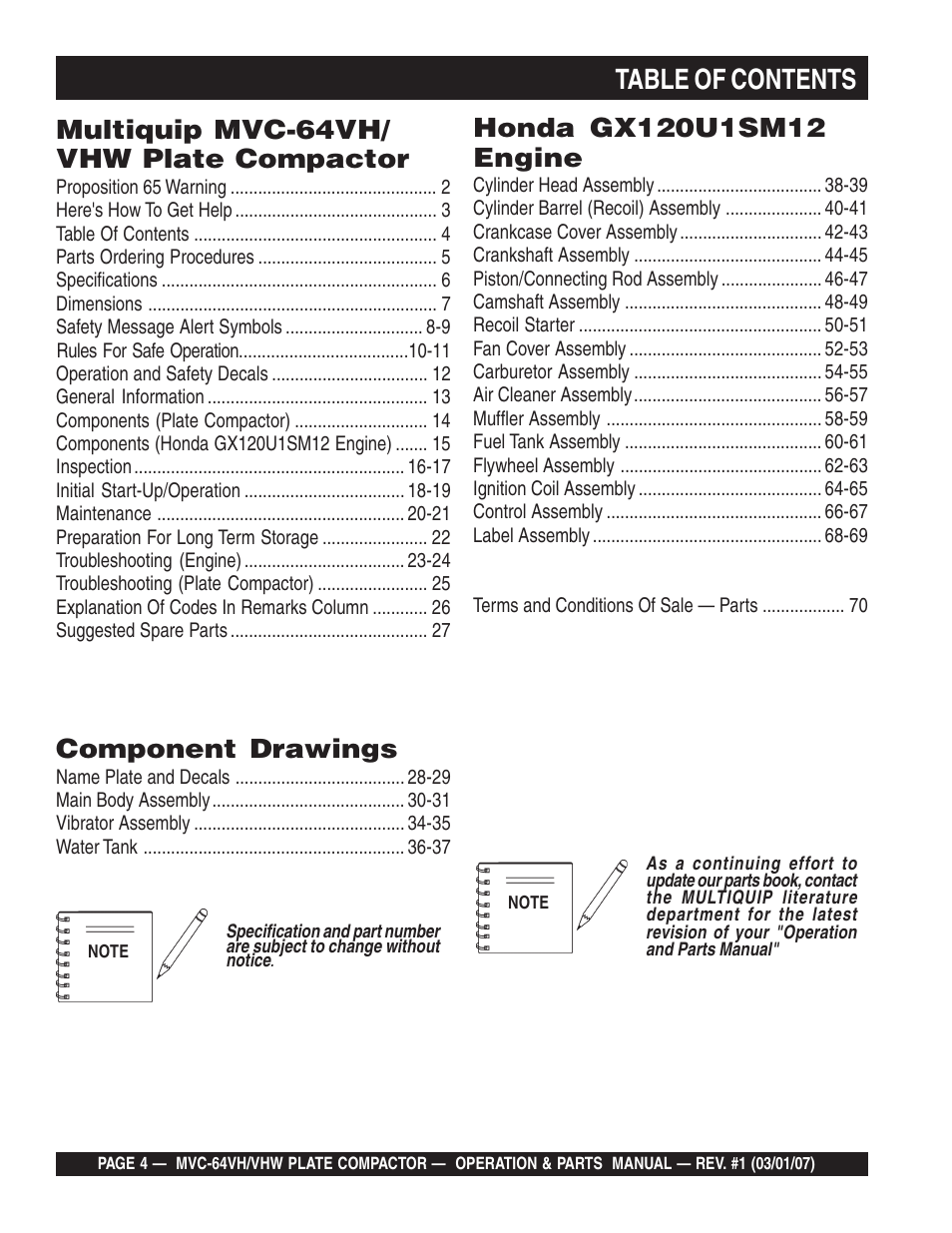 Multiquip MVC64VH/VHW User Manual | Page 4 / 70