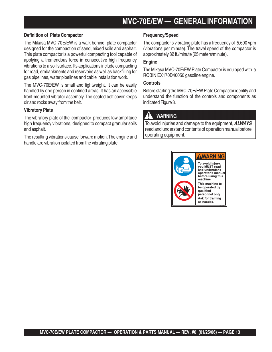 Mvc-70e/ew — general information | Multiquip MVC70E/EW User Manual | Page 13 / 62
