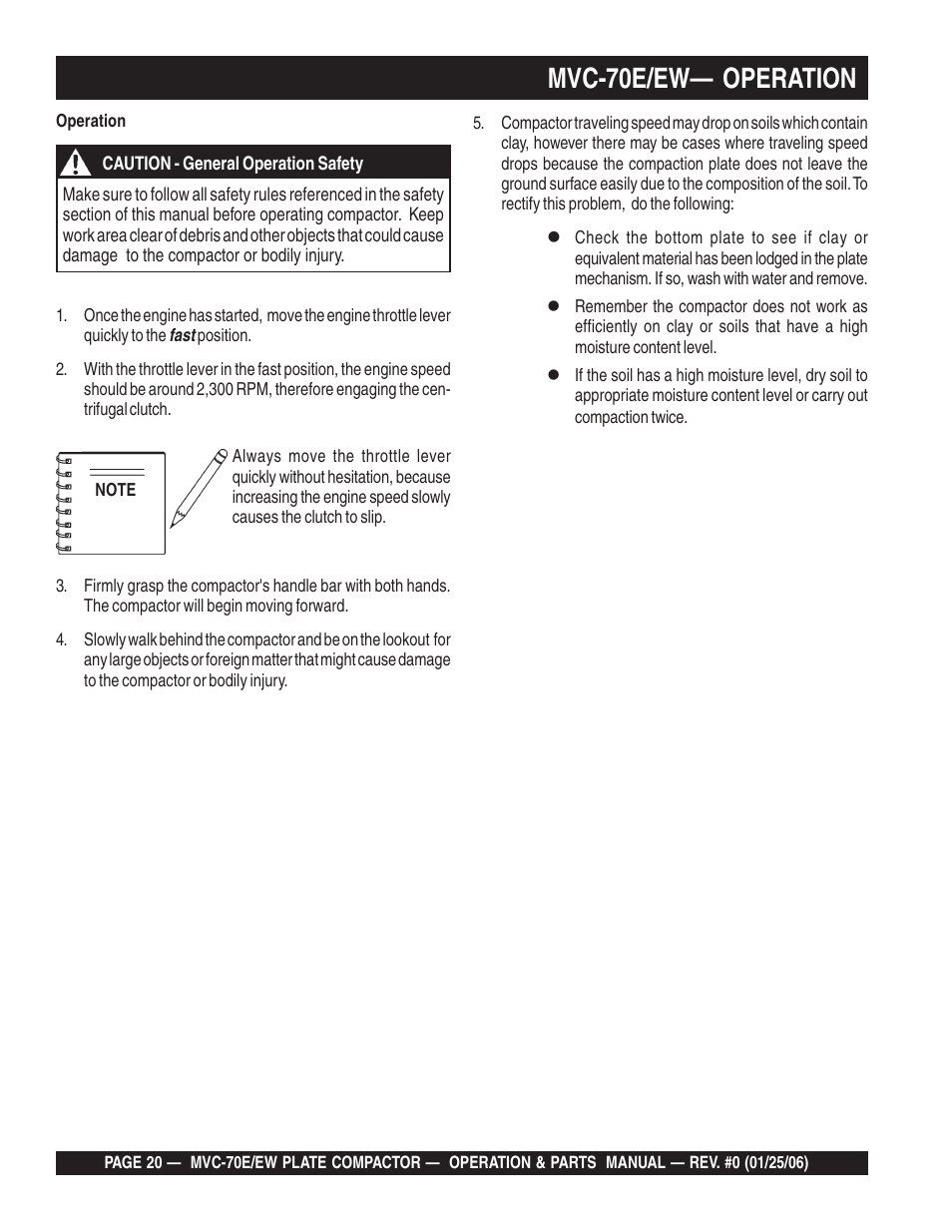 Mvc-70e/ew— operation | Multiquip MVC70E/EW User Manual | Page 20 / 62