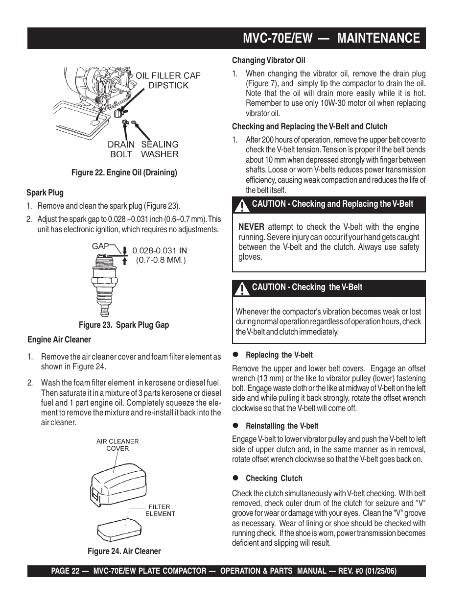 Mvc-70e/ew — maintenance | Multiquip MVC70E/EW User Manual | Page 22 / 62