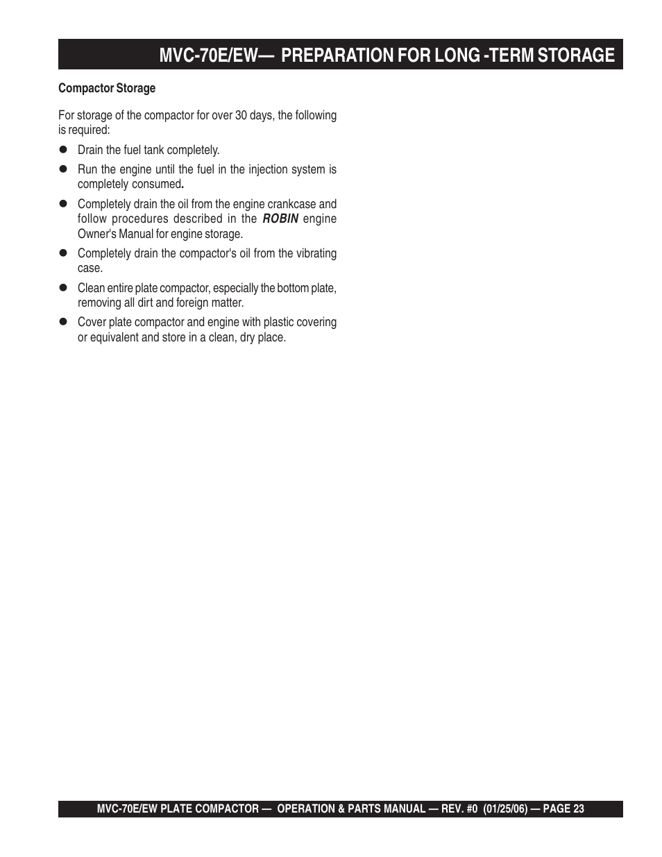 Mvc-70e/ew— preparation for long -term storage | Multiquip MVC70E/EW User Manual | Page 23 / 62