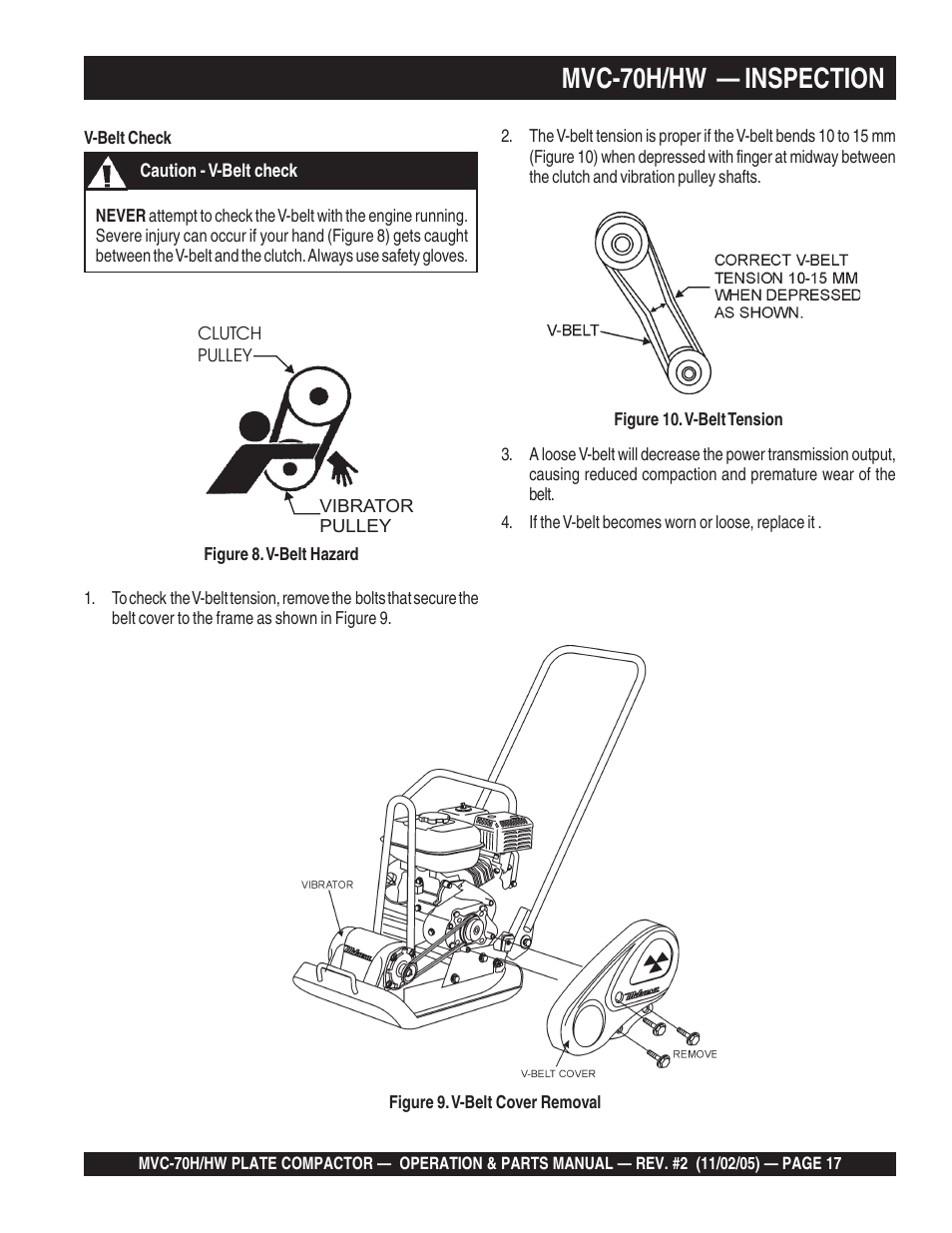 Mvc-70h/hw — inspection | Multiquip MVC70H/HW User Manual | Page 17 / 74