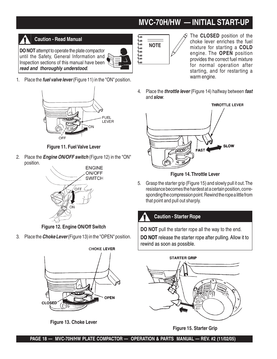 Mvc-70h/hw — initial start-up | Multiquip MVC70H/HW User Manual | Page 18 / 74