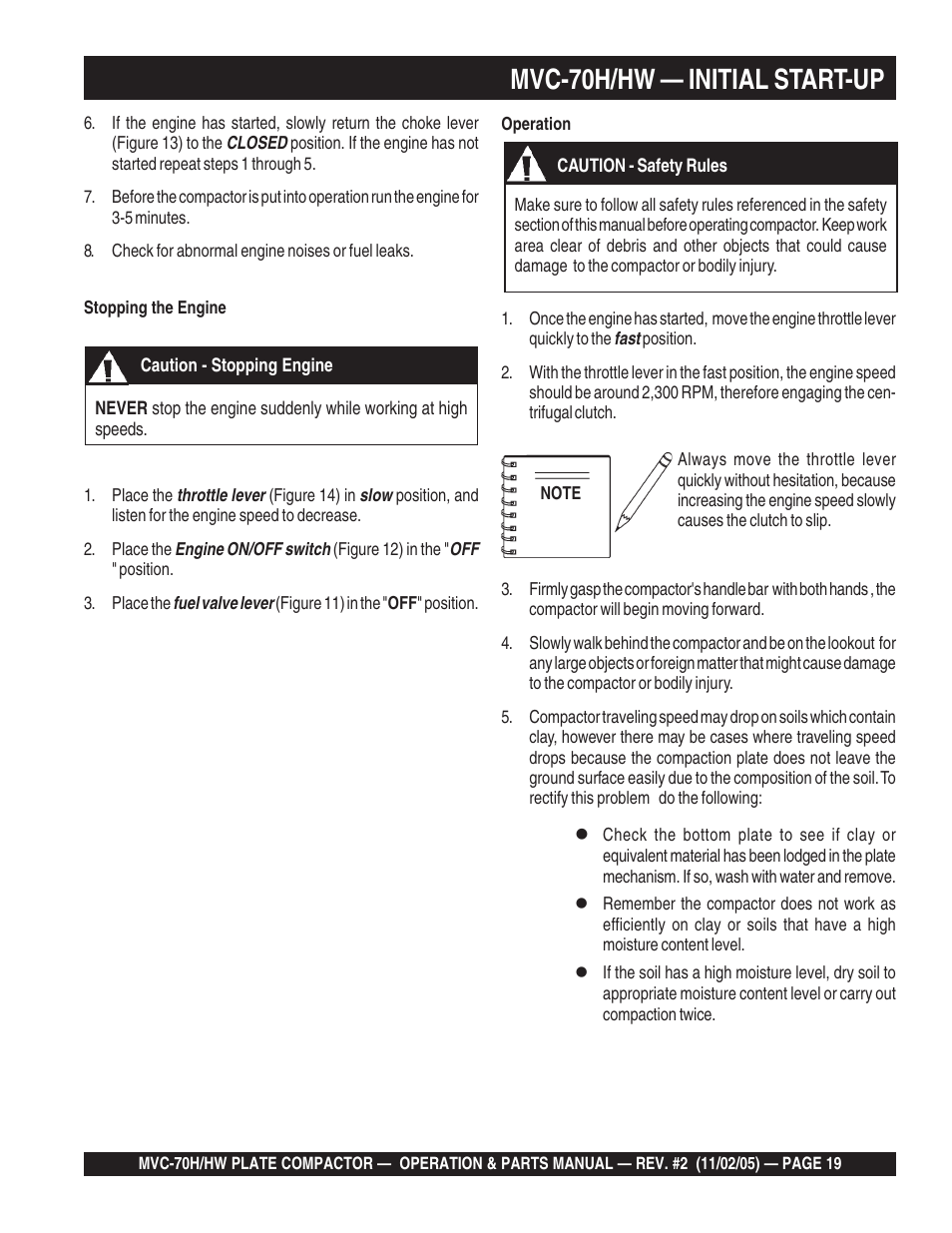 Mvc-70h/hw — initial start-up | Multiquip MVC70H/HW User Manual | Page 19 / 74
