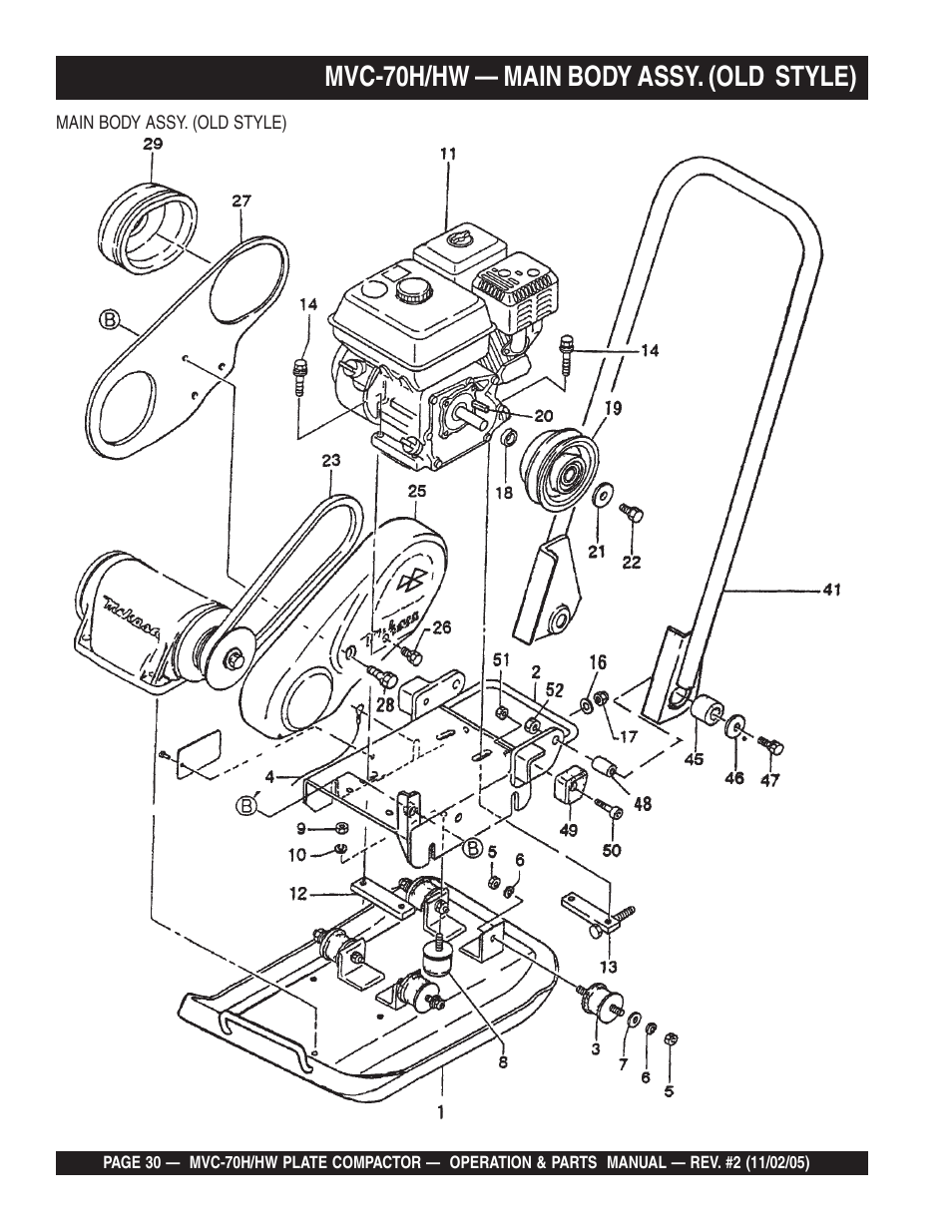 Mvc-70h/hw — main body assy. (old style) | Multiquip MVC70H/HW User Manual | Page 30 / 74