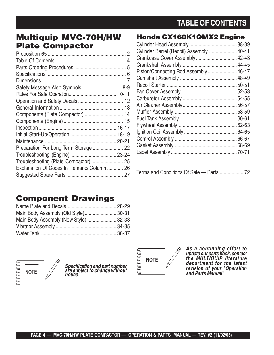 Multiquip MVC70H/HW User Manual | Page 4 / 74