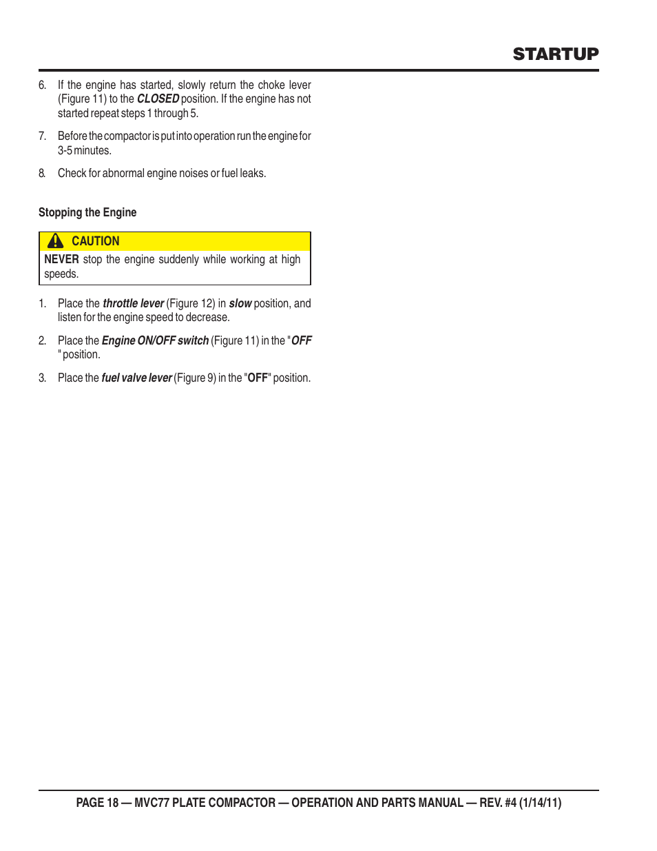 Startup | Multiquip MVC77 User Manual | Page 18 / 72
