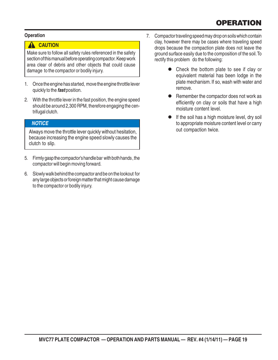 Operation | Multiquip MVC77 User Manual | Page 19 / 72