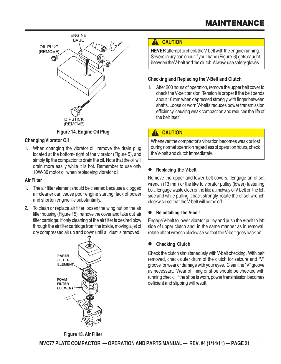 Maintenance | Multiquip MVC77 User Manual | Page 21 / 72