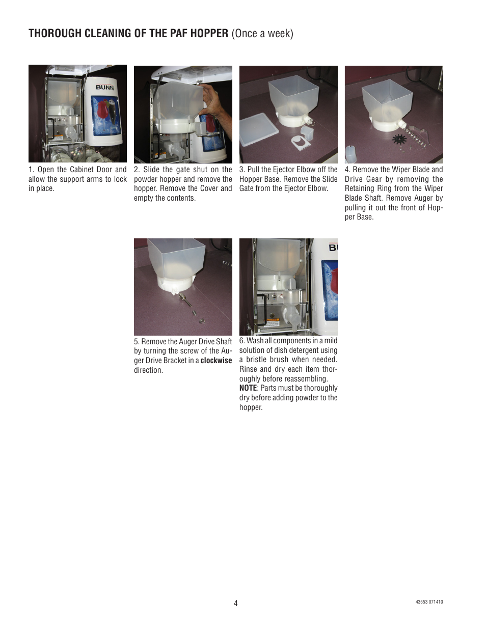 Thorough cleaning of the paf hopper (once a week) | Bunn ULTRA-2 PAF User Manual | Page 4 / 4