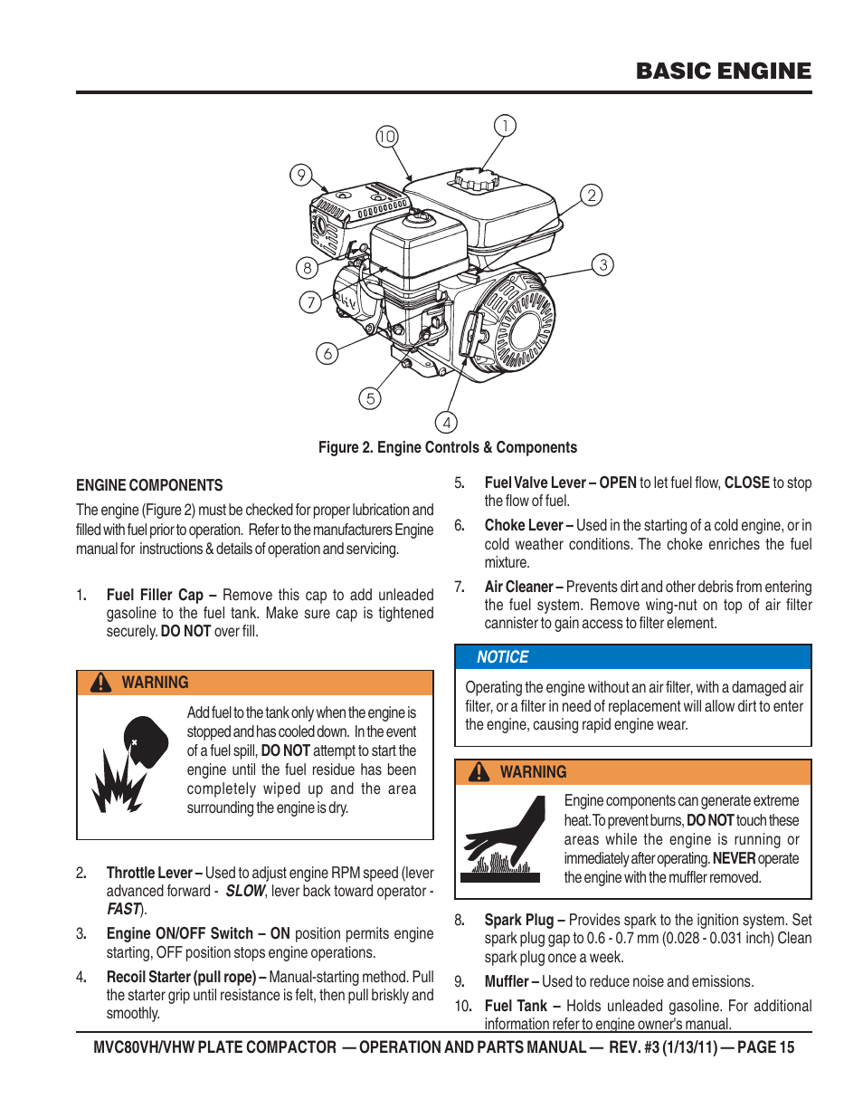 Basic engine | Multiquip MVC80VH/VHW User Manual | Page 15 / 70