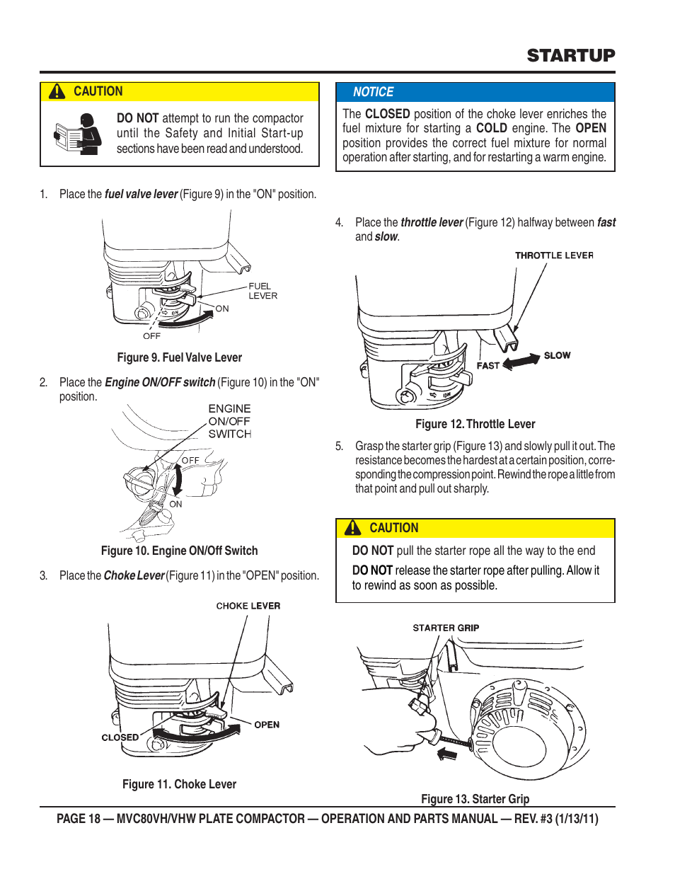 Startup | Multiquip MVC80VH/VHW User Manual | Page 18 / 70