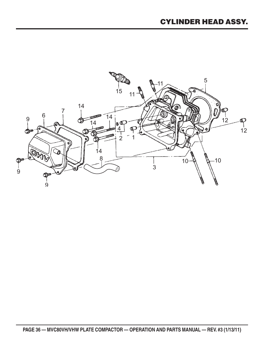 Cylinder head assy | Multiquip MVC80VH/VHW User Manual | Page 36 / 70