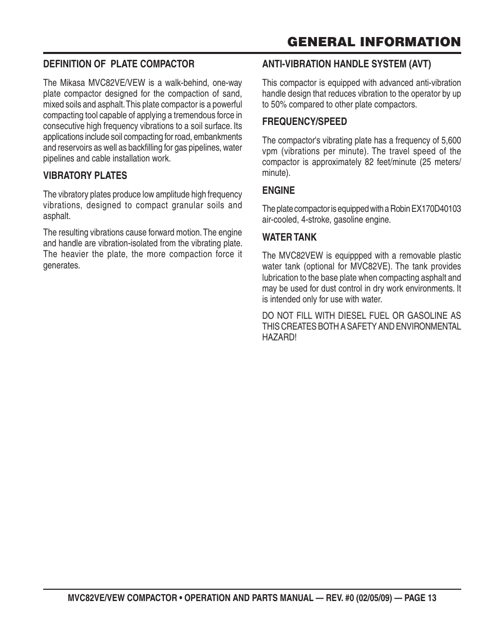 General information | Multiquip MVC82VE/VEW User Manual | Page 13 / 62
